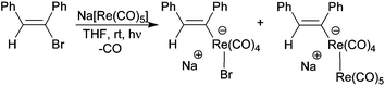 Graphical abstract: Radical-chain oxidative addition mechanism for the reaction of an [Re(CO)5]− anion with α-bromostilbene