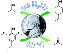 Graphical abstract: Exploiting H-transfer reactions with RANEY® Ni for upgrade of phenolic and aromatic biorefinery feeds under unusual, low-severity conditions