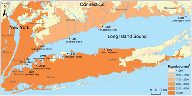 Graphical abstract: Concentrations of DDTs and dieldrin in Long Island Sound sediment