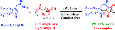 Graphical abstract: Racemic and diastereoselective construction of indole alkaloids under solvent- and catalyst-free microwave-assisted Pictet–Spengler condensation