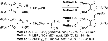 Graphical abstract: Catalytic procedures for multicomponent synthesis of imidazoles: selectivity control during the competitive formation of tri- and tetrasubstituted imidazoles