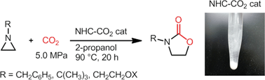 Graphical abstract: Cycloaddition of tertiary aziridines and carbon dioxide using a recyclable organocatalyst, 1,3-di-tert-butylimidazolium-2-carboxylate: straightforward access to 3-substituted 2-oxazolidones