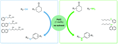Graphical abstract: Straightforward heterogeneous palladium catalyzed synthesis of aryl ethers and aryl amines via a solvent free aerobic and non-aerobic dehydrogenative arylation