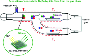 Graphical abstract: Reactive chemical vapour deposition (RCVD) of non-volatile terbium aromatic carboxylate thin films