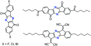 Graphical abstract: Preparation, physical properties and n-type FET characteristics of substituted diindenopyrazinediones and bis(dicyanomethylene) derivatives