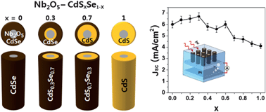 Graphical abstract: Nb2O5 nanowire photoanode sensitized by a composition-tuned CdSxSe1−x shell