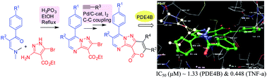 Graphical abstract: (Pd/C-mediated)coupling–iodocyclization–coupling strategy in discovery of novel PDE4 inhibitors: a new synthesis of pyrazolopyrimidines