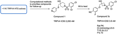 Graphical abstract: Identification of false positives in “HTS hits to lead”: The application of Bayesian models in HTS triage to rapidly deliver a series of selective TRPV4 antagonists