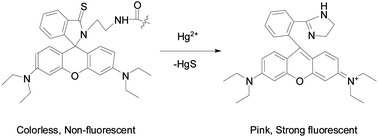 Graphical abstract: A bis(rhodamine)-based highly sensitive and selective fluorescent chemosensor for Hg(ii) in aqueous media