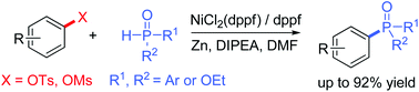 Graphical abstract: Nickel-catalyzed C–P coupling of aryl mesylates and tosylates with H(O)PR1R2