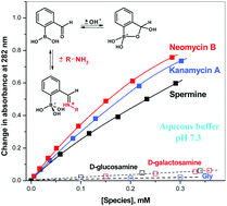 Graphical abstract: Schiff base formation and recognition of amino sugars, aminoglycosides and biological polyamines by 2-formyl phenylboronic acid in aqueous solution