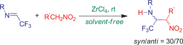 Graphical abstract: Fluorinated β-nitro amines by a selective ZrCl4-catalyzed aza-Henry reaction of (E)-trifluoromethyl aldimines