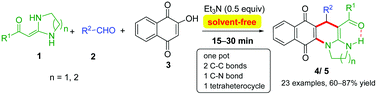 Graphical abstract: A new rapid multicomponent domino heteroannulation of heterocyclic ketene aminals: solvent-free regioselective synthesis of functionalized benzo[g]imidazo[1,2-a]quinolinediones