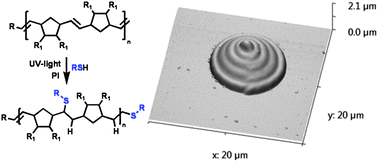 Graphical abstract: Cross-linking of ROMP derived polymers using the two-photon induced thiol–ene reaction: towards the fabrication of 3D-polymer microstructures