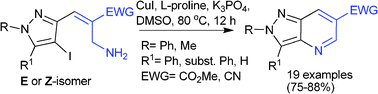 Graphical abstract: Synthesis of substituted pyrazolo[4,3-b]pyridines via copper-mediated intramolecular C–N cross-coupling of primary allylamines