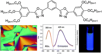 Graphical abstract: Columnar mesophases of luminescent polycatenar liquid crystals incorporating a 1,3-substituted benzene ring interconnecting two 1,3,4-oxadiazoles