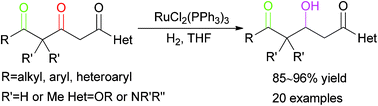 Graphical abstract: RuCl2(PPh3)3-catalyzed chemoselective hydrogenation of β, δ-diketo acid derivatives at the β-carbonyls