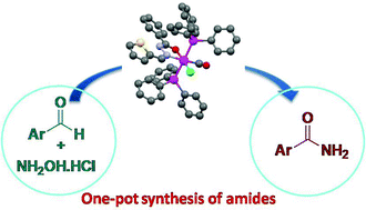 Graphical abstract: Ruthenium(ii) carbonyl complexes containing benzhydrazone ligands: synthesis, structure and facile one-pot conversion of aldehydes to amides