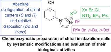 Graphical abstract: Chemoenzymatic preparation of optically active 3-(1H-imidazol-1-yl)cyclohexanol-based ionic liquids: application in organocatalysis and toxicity studies
