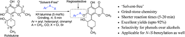 Graphical abstract: KF/alumina catalyzed regioselective benzylation and benzoylation using solvent-free grind-stone chemistry