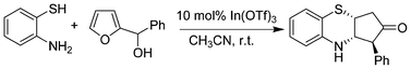 Graphical abstract: In(OTf)3-catalyzed tandem aza-Piancatelli rearrangement/Michael reaction for the synthesis of 3,4-dihydro-2H-benzo[b][1,4]thiazine and oxazine derivatives