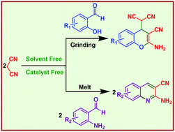 Graphical abstract: Condensation of malononitrile with salicylaldehydes and o-aminobenzaldehydes revisited: solvent and catalyst free synthesis of 4H-chromenes and quinolines