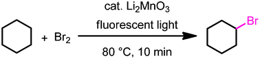 Graphical abstract: Direct bromination of hydrocarbons catalyzed by Li2MnO3 under oxygen and photo-irradiation conditions