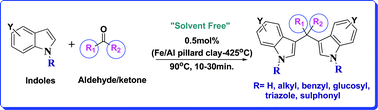 Graphical abstract: Fe/Al pillared clay catalyzed solvent-free synthesis of bisindolylmethanes using diversely substituted indoles and carbonyl compounds