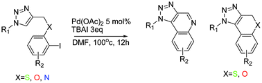 Graphical abstract: Synthesis of fused triazolo[4,5-d]quinoline/chromene/thiochromene derivatives via palladium catalysis mediated by tetrabutylammonium iodide