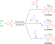 Graphical abstract: FeCl3 catalysed multicomponent divergent synthesis of a library of indeno-fused heterocycles