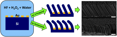 Graphical abstract: Solvent-induced formation of unidirectionally curved and tilted Si nanowires during metal-assisted chemical etching