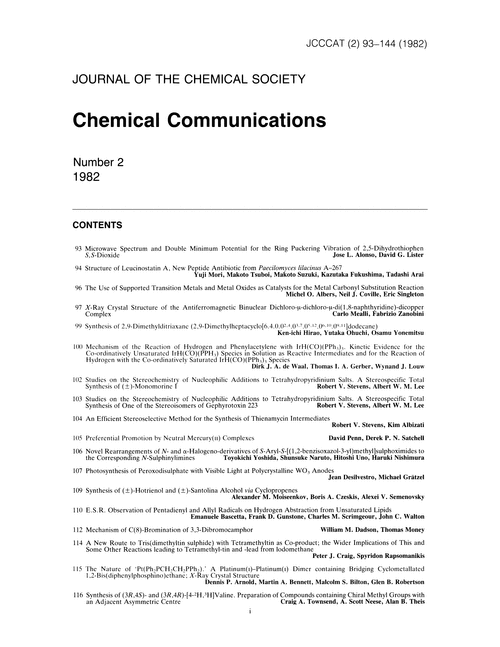 Contents pages Journal of the Chemical Society, Chemical