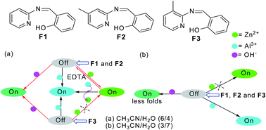 Graphical abstract: Simple pyridyl-salicylimine-based fluorescence “turn-on” sensors for distinct detections of Zn2+, Al3+ and OH− ions in mixed aqueous media