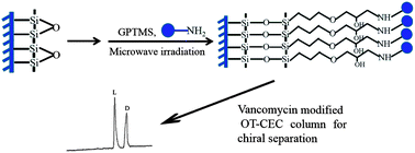 Graphical abstract: Microwave-assisted preparation of a vancomycin modified open tubular capillary electrochromatography column for chiral separation