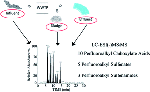 Graphical abstract: Simultaneous determination of eighteen perfluorinated compounds in dissolved and particulate phases of wastewater, and in sewage sludge by liquid chromatography-tandem mass spectrometry