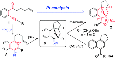 Graphical abstract: 1,3-Dipolar cycloaddition of 4-platinumisochromenyliums with an olefin and tandem insertion into benzylic C–H bonds