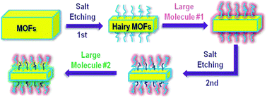 Graphical abstract: Sequential binding of large molecules to hairy MOFs