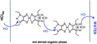 Graphical abstract: Fast transport of HCl across a hydrophobic layer over macroscopic distances by using a Pt(ii) compound as the transporter