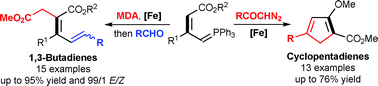 Graphical abstract: Reaction of trisubstituted alkenes with iron porphyrin carbenes: facile synthesis of tetrasubstituted dienes and cyclopentadienes