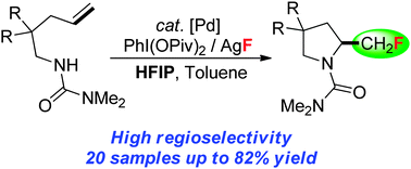 Graphical abstract: Regioselective palladium-catalyzed intramolecular oxidative aminofluorination of unactivated alkenes