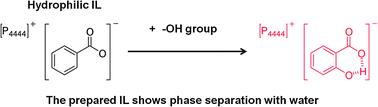 Graphical abstract: Introduction of hydrophilic groups onto the ortho-position of benzoate anions induced phase separation of the corresponding ionic liquids with water