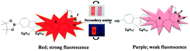 Graphical abstract: A BODIPY dye as a reactive chromophoric/fluorogenic probe for selective and quick detection of vapors of secondary amines