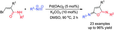 Graphical abstract: An efficient synthesis of 2,5-diimino-furans via Pd-catalyzed cyclization of bromoacrylamides and isocyanides