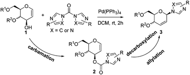 Graphical abstract: One-pot synthesis of β-N-glycosyl imidazole analogues via a palladium-catalysed decarboxylative allylation