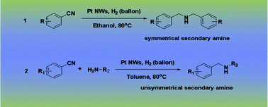 Graphical abstract: Selective synthesis of secondary amines from nitriles using Pt nanowires as a catalyst