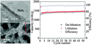 Graphical abstract: A binder-free CNT network–MoS2 composite as a high performance anode material in lithium ion batteries