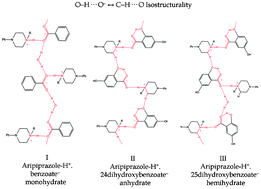 Graphical abstract: Adaptability of aripiprazole towards forming isostructural hydrogen bonding networks in multi-component salts: a rare case of strong O–H⋯O− ↔ weak C–H⋯O mimicry