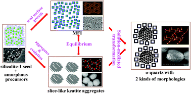 Graphical abstract: The relationship between sub-micrometer sized ZSM-5, slice-like (lamellar) keatite and hollow α-quartz particles: a phase transformation study