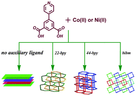 Graphical abstract: Structure diversities of ten entangled coordination polymers assembled from reactions of Co(ii) or Ni(ii) salts with 5-(pyridin-4-yl)isophthalic acid in the absence or presence of auxiliary N-donor ligands