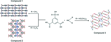 Graphical abstract: Synthesis and structural analysis of alkylammonium sulfoisophthalates: cation size and geometry effects on the hydrogen bonded network